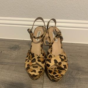 Steve Madden leopard calf hair wedges